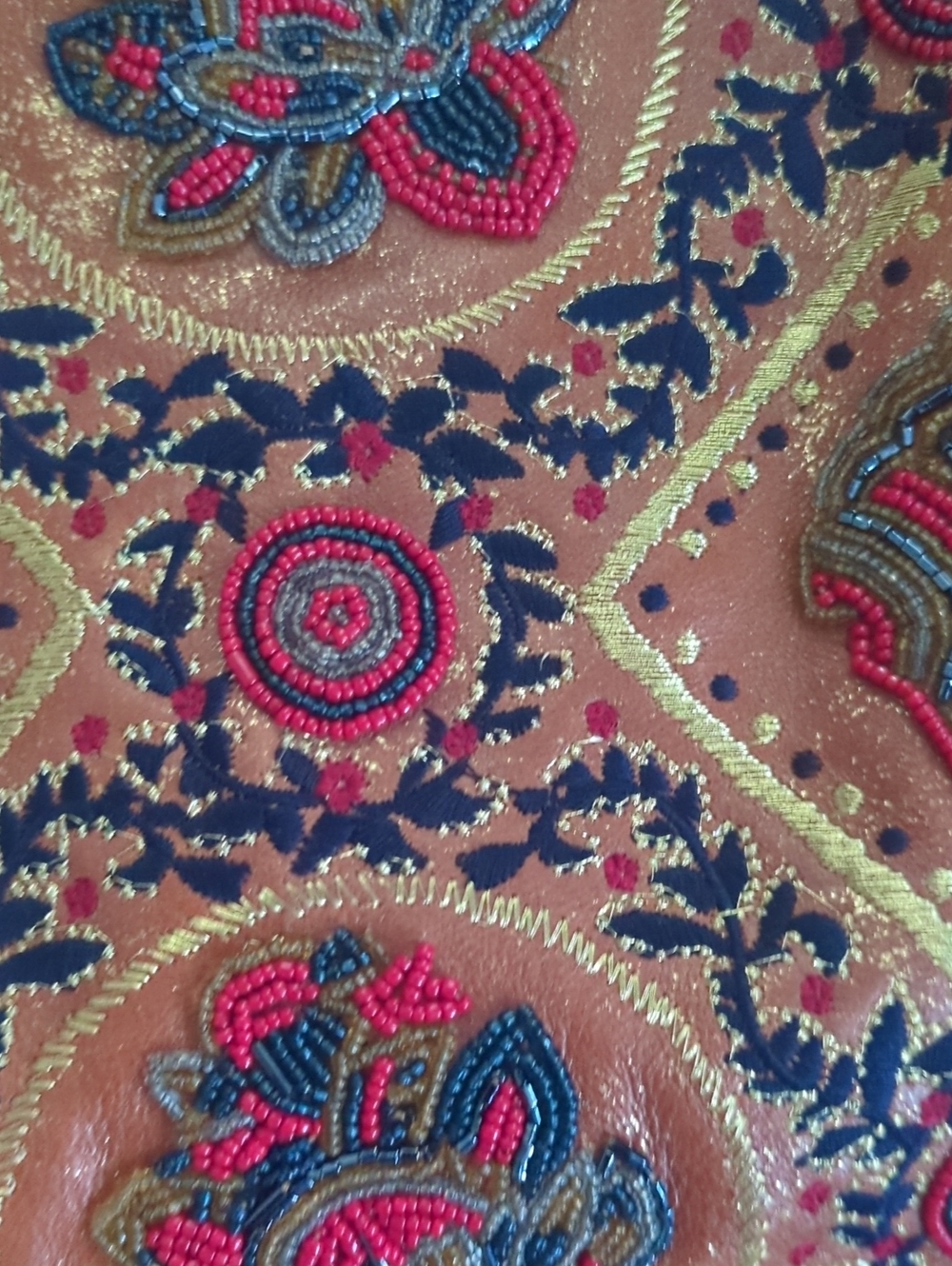 Patricia Nash Tan Embroidered Satchel with Red & Navy Accents - Picture 4 of 6